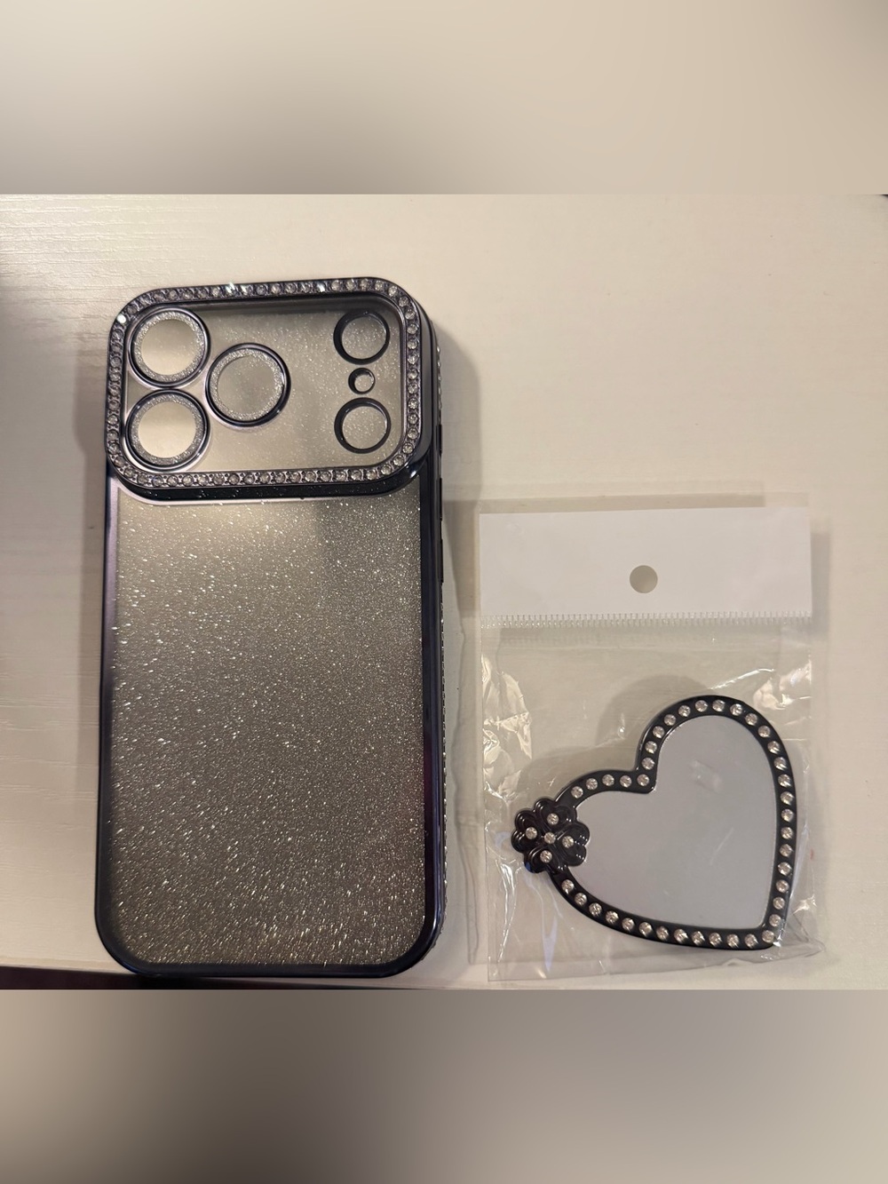 Sparkle Protective Phone Case with Rhinestone Camera Frame - Silver
